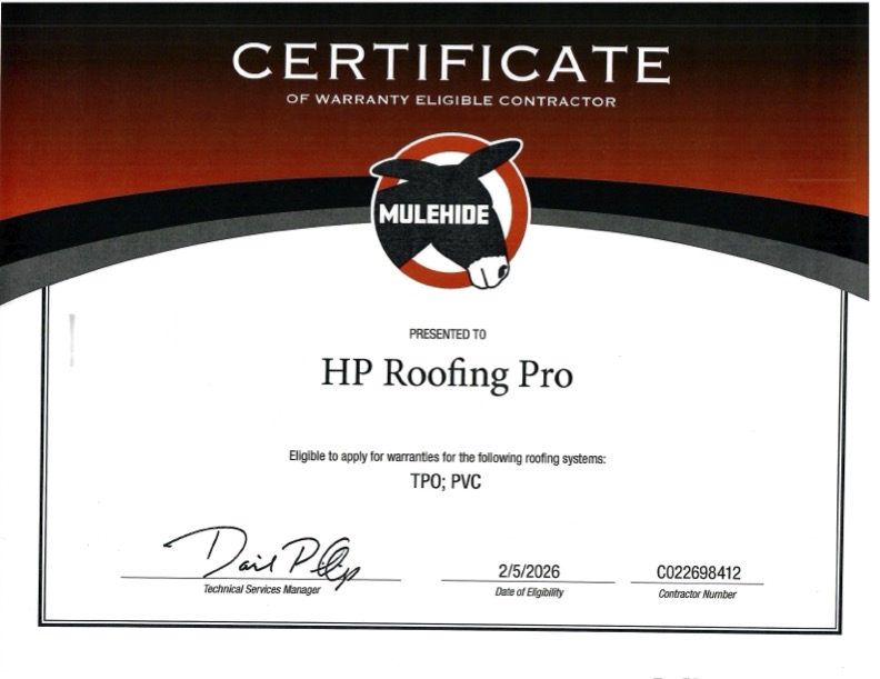 Mulehide Warranty Eligible Contractor Certificate - HP Roofing Pro