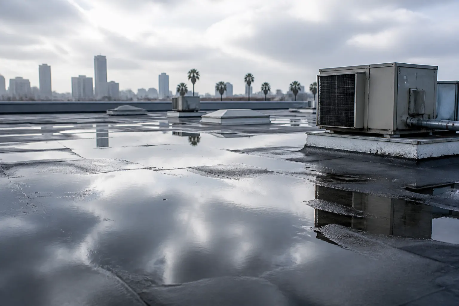 Flat Roof Ponding Water on LA Commercial Buildings: What It Actually Means and When It Becomes a Structural Problem
